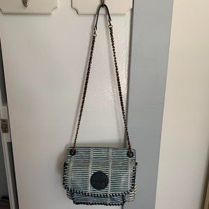 Used Tory Burch Handbag with convertible straps (Blue Stripes)